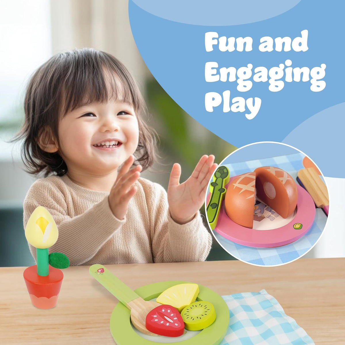 Bluey - Juego de 32 Juguetes de Madera con espárragos mágicos, Platos, Utensilios y más, Perfecto para Juegos de rol y diversión imaginativa, Certificado FSC, Adecuado para 3 años en adelante