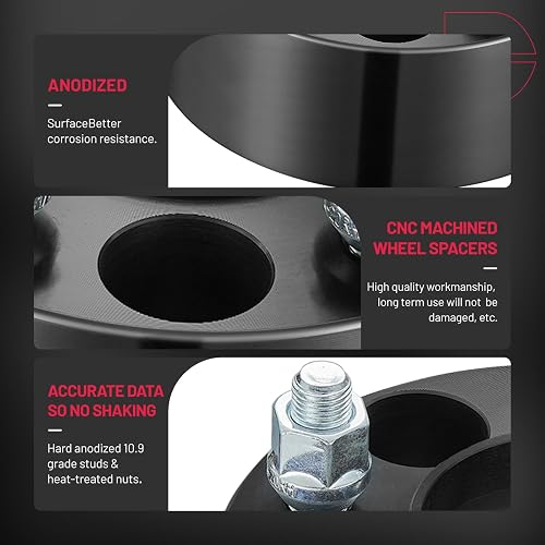 BDFHYK - Espaciadores de Rueda de 5 x 114,3 mm, espaciadores de 1 Pulgada | 5 separadores de lengüetas, 1/2-20 pernos, orificio de cubeta de 70.5 mm, 25 mm de grosor, se adapta a Town Car Aviator Ford