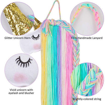 FIOBEE Soporte de lazo para el pelo de unicornio para niñas, organizador de diadema, almacenamiento de unicornio, colgante de pared, decoración del hogar para habitación de niñas