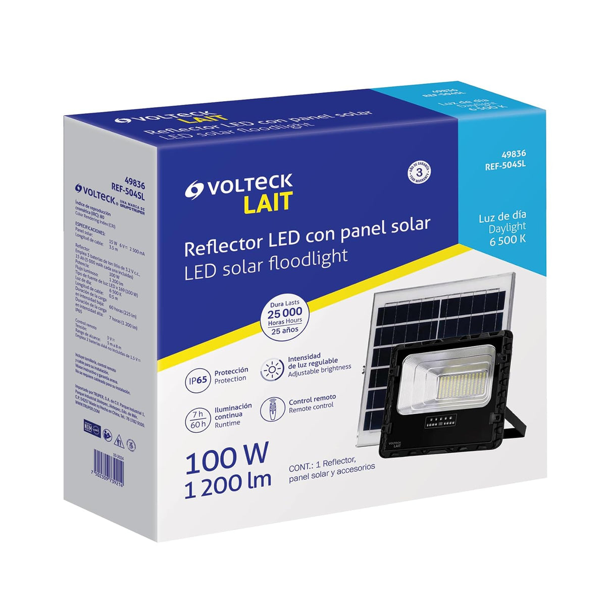 Volteck REF-504SL, Reflector LED con panel solar 100W 6500K