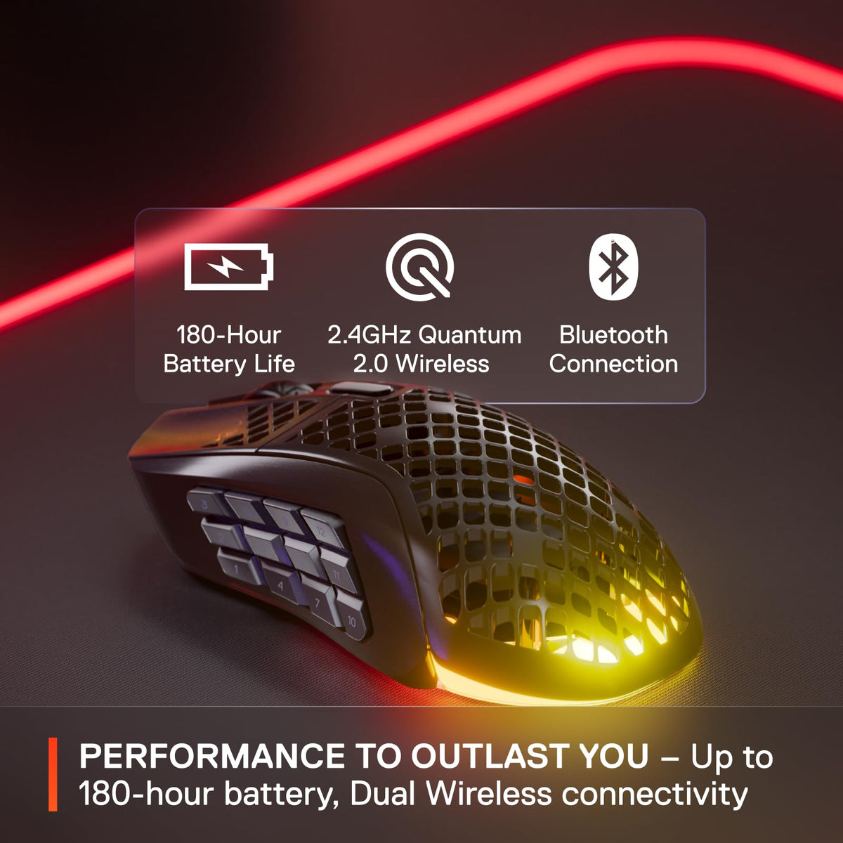 SteelSeries Aerox 9 Wireless - Mouse para Juegos Holey RGB - Diseño Ultraligero Resistente al Agua - 18 Botones - Bluetooth/2.4 GHz - Sensor óptico de Aire TrueMove de 18 K dpi