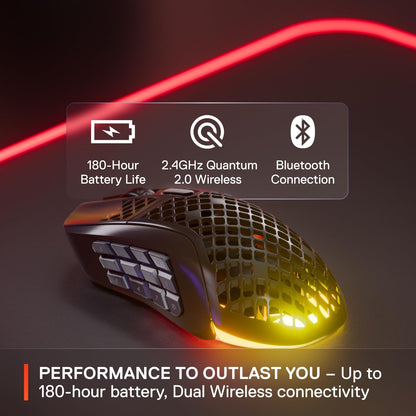 SteelSeries Aerox 9 Wireless - Mouse para Juegos Holey RGB - Diseño Ultraligero Resistente al Agua - 18 Botones - Bluetooth/2.4 GHz - Sensor óptico de Aire TrueMove de 18 K dpi