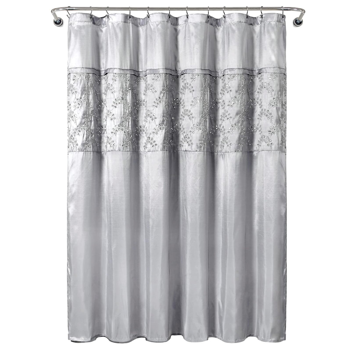 Lush Decor Maria Cortina de Ducha, 72 x 72 Pulgadas, Gris y Plateado