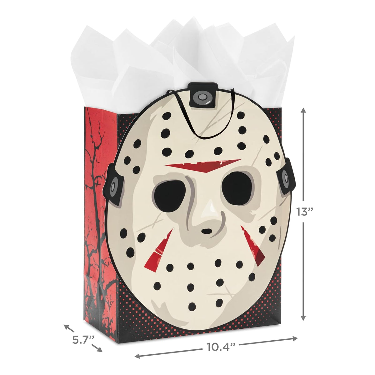 Hallmark - Bolsa de regalo de Halloween Friday the 13th con papel de seda y tarjeta de felicitación (máscara Jason, al campamento Crystal Lake)