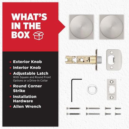 Kwikset Pismo - perilla para puerta de paso interior, manija para puertas de clóset y pasillo, perilla de puerta sin bloqueo en níquel satinado, con protección Microban