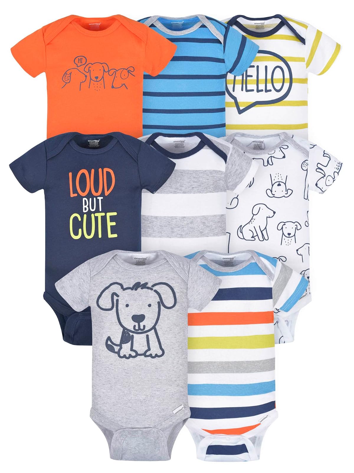 Onesies Brand Paquete de 8 mamelucos de manga corta para mezclar y combinar Conjunto de playera para bebés y niños pequeñosbebés niños