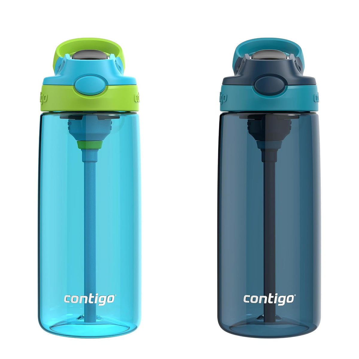Contigo Aubrey Botella de Agua a Prueba de Fugas para Niños, 20 Oz, Paquete de 2 - 20 fl oz (Pack of 2) - Frambuesa azul - lima fresca y arándano - enebro