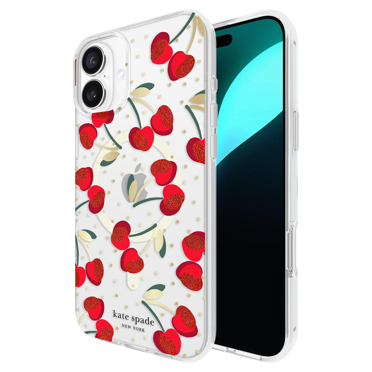 Kate Spade New York Funda con Purpurina para iPhone 16 Plus - Gemas de punto cerezo