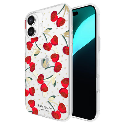 Kate Spade New York Funda con Purpurina para iPhone 16 Plus - Gemas de punto cerezo
