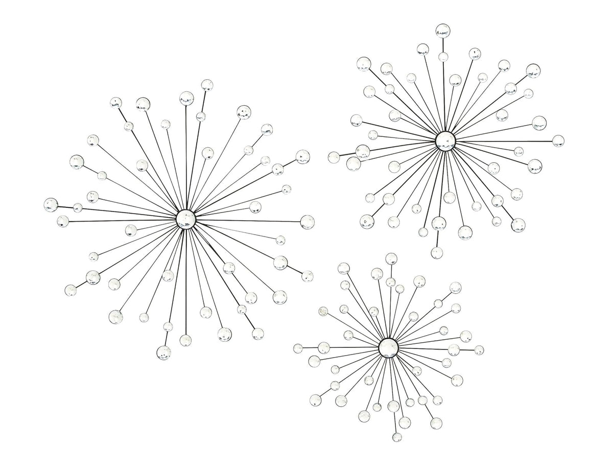Benzara Metal Wall Art - Cuadro Decorativo para Pared, Color Negro y marrón, 96.52 cm x 96.52 cm, Gemas claras - Juego de 3, Negro, Transparente, 1