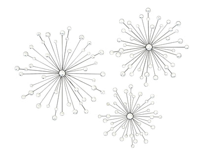 Benzara Metal Wall Art - Cuadro Decorativo para Pared, Color Negro y marrón, 96.52 cm x 96.52 cm, Gemas claras - Juego de 3, Negro, Transparente, 1