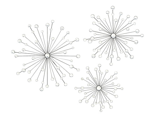 Benzara Metal Wall Art - Cuadro Decorativo para Pared, Color Negro y marrón, 96.52 cm x 96.52 cm, Gemas claras - Juego de 3, Negro, Transparente, 1