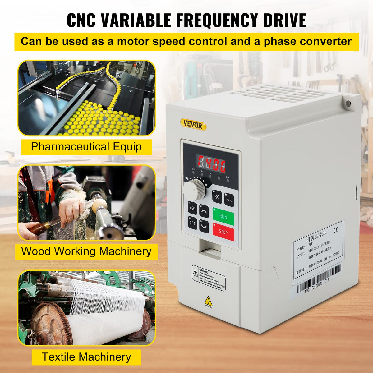 VEVOR Variador de frecuencia, Entrada CA 220 V, 3 kW, variador de frecuencia CNC, convertidor inversor, VFD 4 HP, Entrada monofásica o trifásica, Salida trifásica, convertidor inversor de Motor CNC