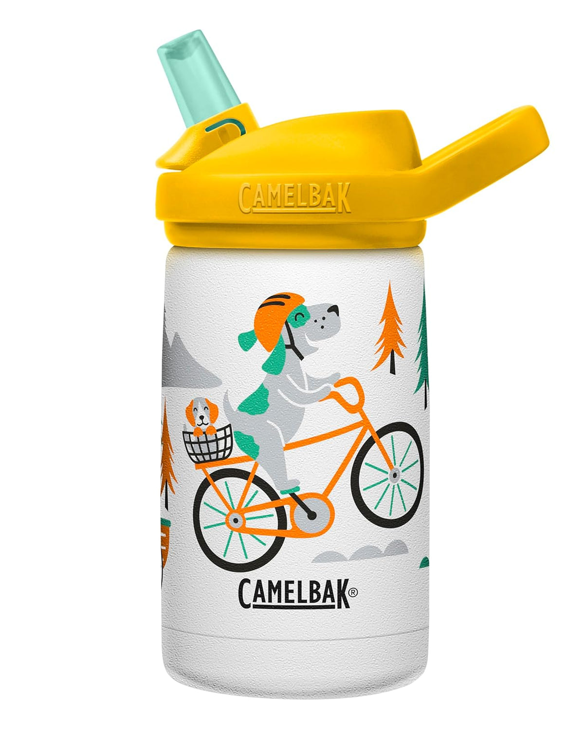 CamelBak Eddy+ Kids Botella con Popote 355 ml, Acero Inoxidable - Biking Dogs