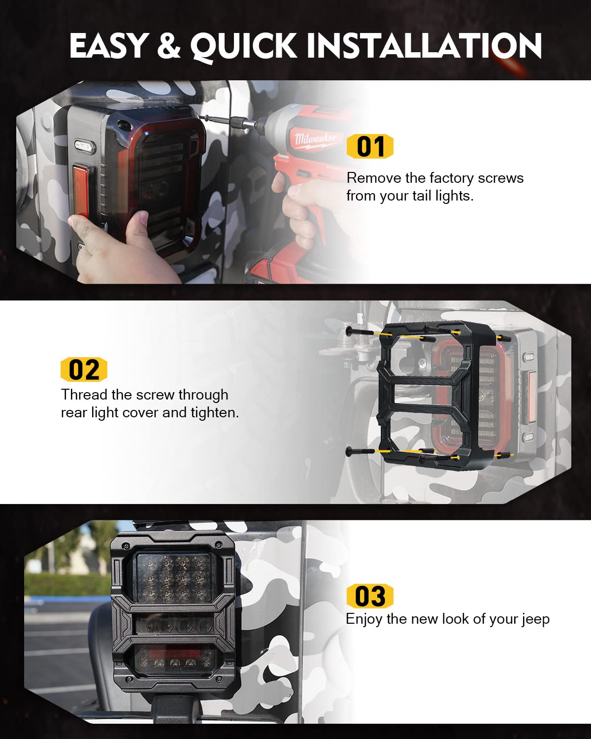 Xprite - Protectores de luz Trasera con diseño de Varillas deslizables, Cubiertas de luz Trasera autopatentadas compatibles con Jeep Wrangler JK JKU 2007-2018, par