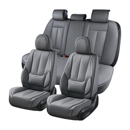 Coverado Juego Completo de Fundas de Asiento de Coche, Fundas de Asiento para Coches, Protector de Asiento de Coche Gris, Impermeable, cojín de Asiento de Coche de Piel de Nappa, Fundas de Asiento - Gris - FullSet