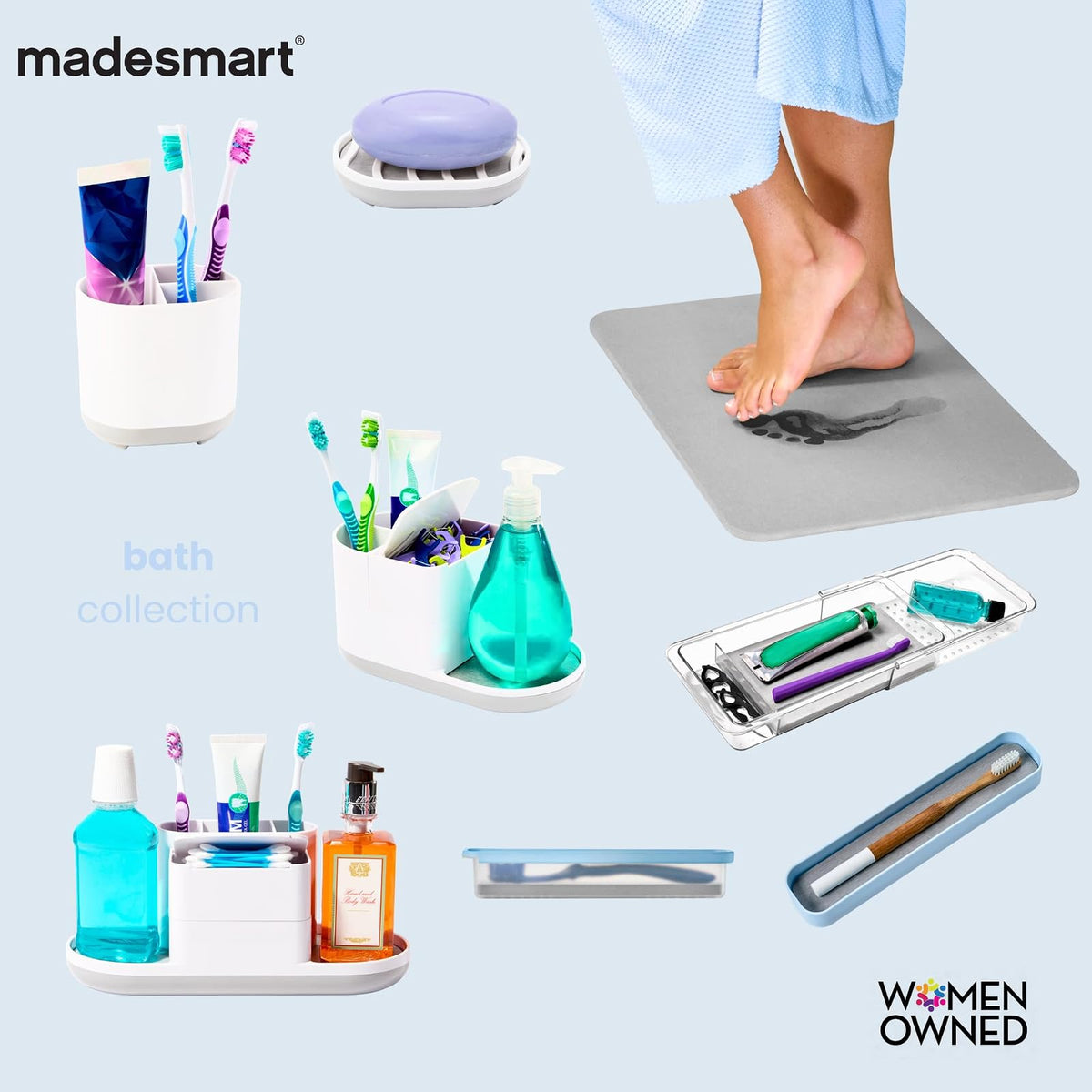 Madesmart - Bolsa de Ducha de Agarre Suave de 2 Compartimentos para organización de baño, cubeta de Almacenamiento de plástico, tamaño pequeño, Escarcha