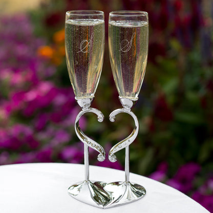 Hortense B. Hewitt Champagne Toasting Flutes Wedding Accessories, Linked Love, Set of 2