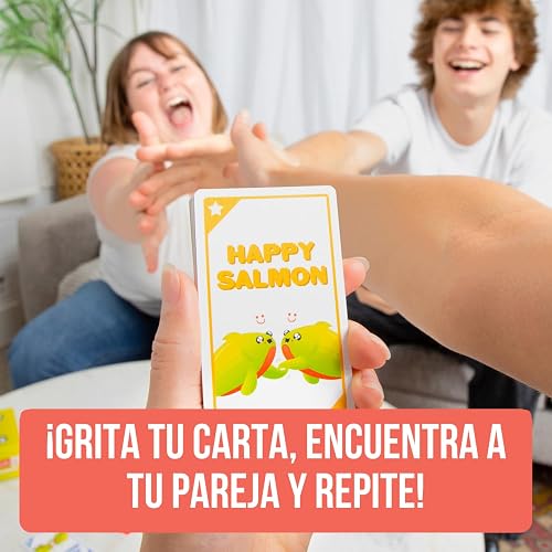 Happy Salmon Exploding Kittens, Juego de Cartas Divertido, 3-8 Jugadores