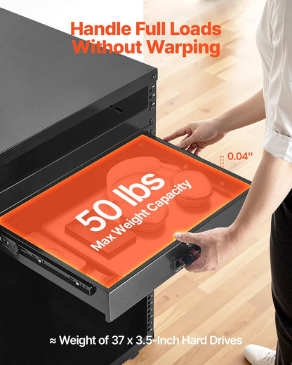 VEVOR Cajón para Montaje en Rack de 2U, Carga de 22,68 kg, Cajón Deslizante con Cerradura y Orificios para Gestión de Cables, para Rack o Gabinete de AV para Servidores de Equipos de Red de 48,26 cm