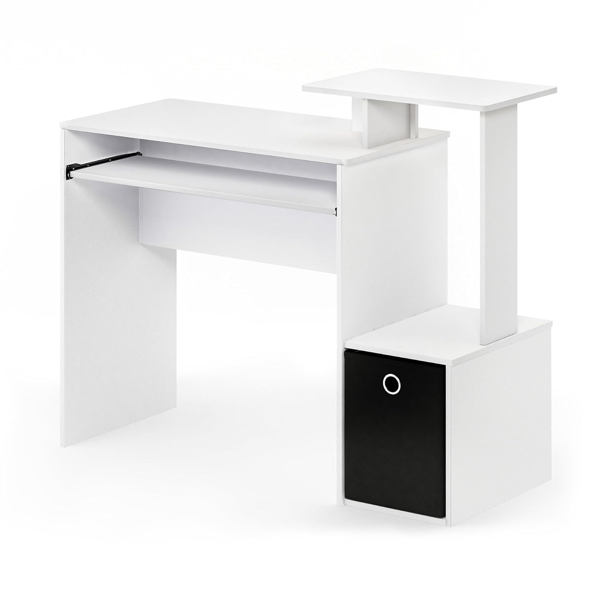 Furinno Econ Escritorio de Computadora Multifuncional para Oficina en Casa con Contenedor, Blanco con Negro