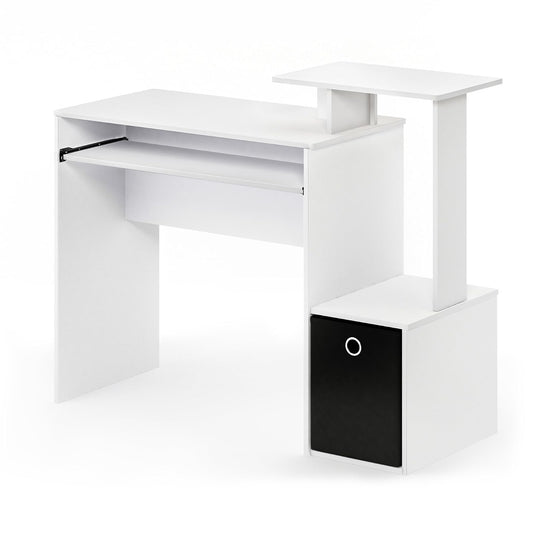 Furinno Econ Escritorio de Computadora Multifuncional para Oficina en Casa con Contenedor, Blanco con Negro