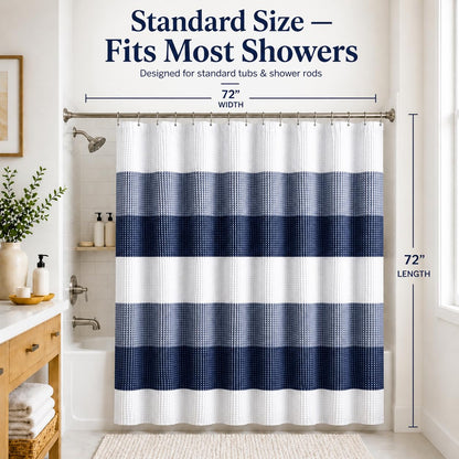 Dainty Home OMBRE WAFFLE SHOWER CURTAIN 70x72 Navy