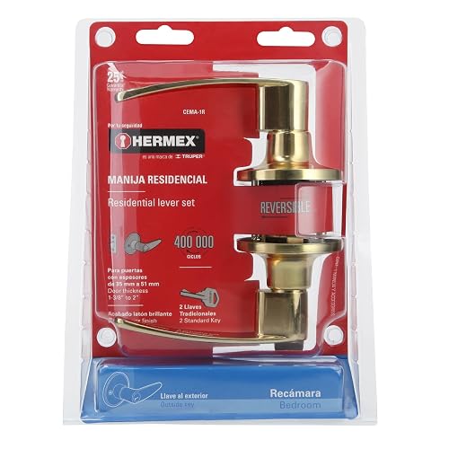 Hermex CEMA-1R, Cerradura de manija, cilindro de latón, acabado latón brillante, para recámara