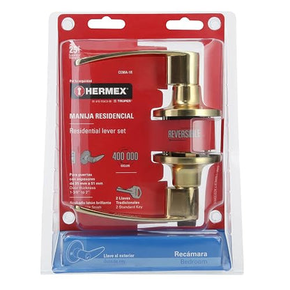 Hermex CEMA-1R, Cerradura de manija, cilindro de latón, acabado latón brillante, para recámara