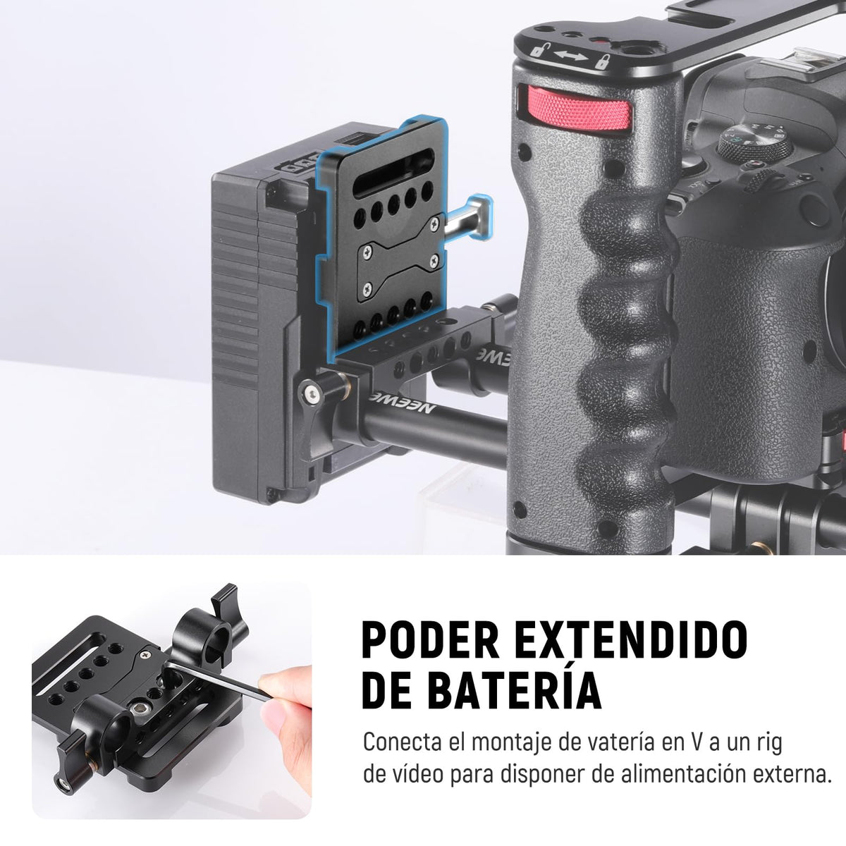 NEEWER Mini Placa de Batería con Montaje en V con Abrazadera Súper Cangrejo y Bloqueo QR para Trípode de Luz C Soporte Gimbal Columna y Varilla de 15mm,Compatible con FXLION Sony Batería,PS005