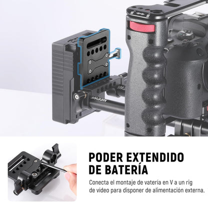 NEEWER Mini Placa de Batería con Montaje en V con Abrazadera Súper Cangrejo y Bloqueo QR para Trípode de Luz C Soporte Gimbal Columna y Varilla de 15mm,Compatible con FXLION Sony Batería,PS005