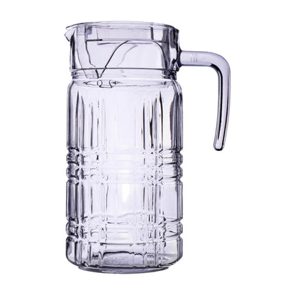 Top Choice - Juego de Cristalería París, 7 Piezas, Incluye Jarra de 1.8 Litros y 6 Vasos de 384 ml, Vidrio con Relieve Geométrico Elegante, Ideal para Agua, Jugos y Bebidas Frías