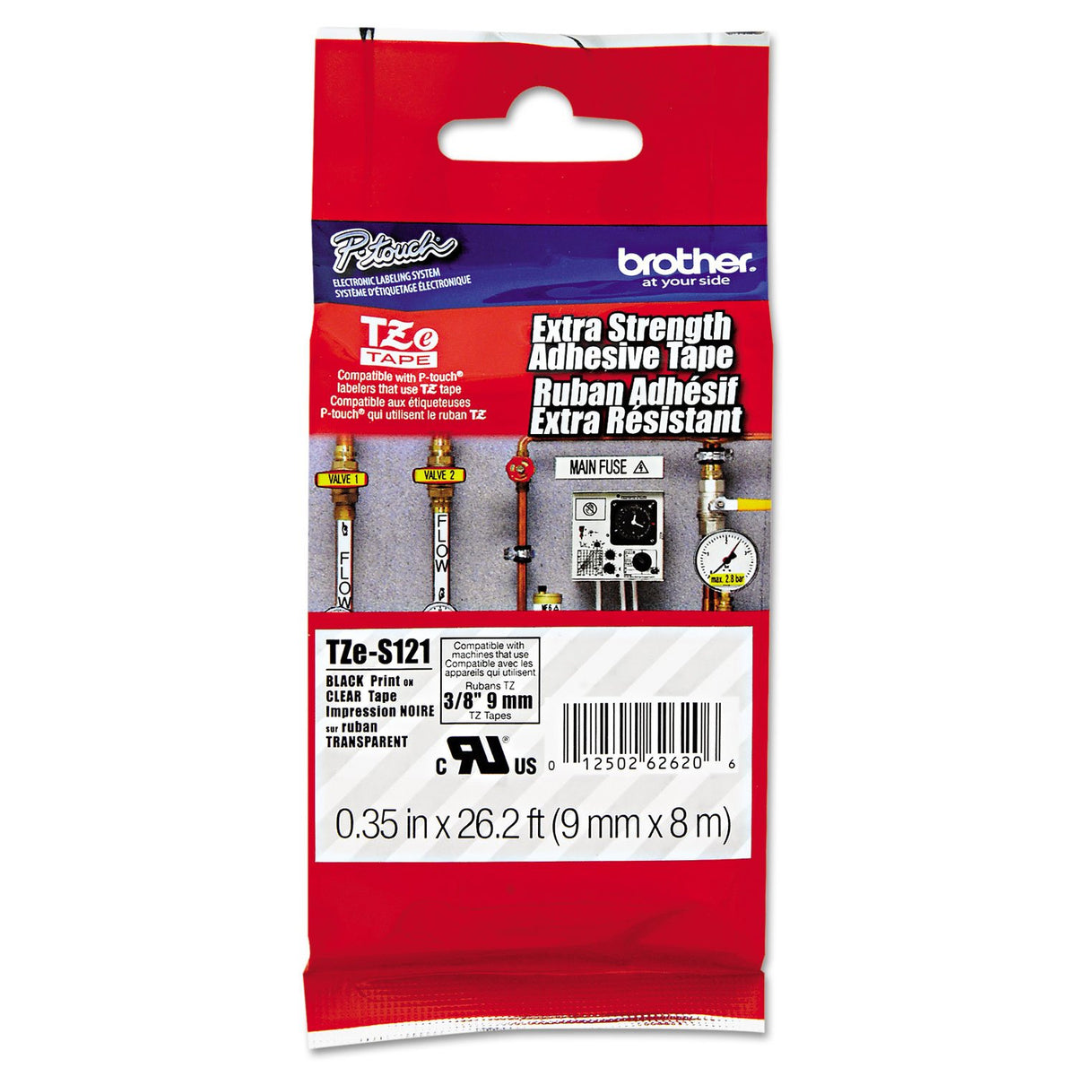 Brother Cinta Laminada Industrial TZe-S121 con Alta Adhesión | Negro sobre Transparente, Adhesivo Extra Fuerte, Resistente al Agua, Altas Temperaturas y Químicos, 12 mm x 8 m, Extra Fuerte