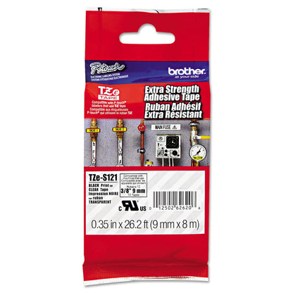 Brother Cinta Laminada Industrial TZe-S121 con Alta Adhesión | Negro sobre Transparente, Adhesivo Extra Fuerte, Resistente al Agua, Altas Temperaturas y Químicos, 12 mm x 8 m, Extra Fuerte