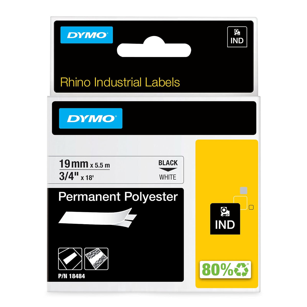 Dymo M18484 Cinta Rhino D1 Poly 19mm 3/4", blanco