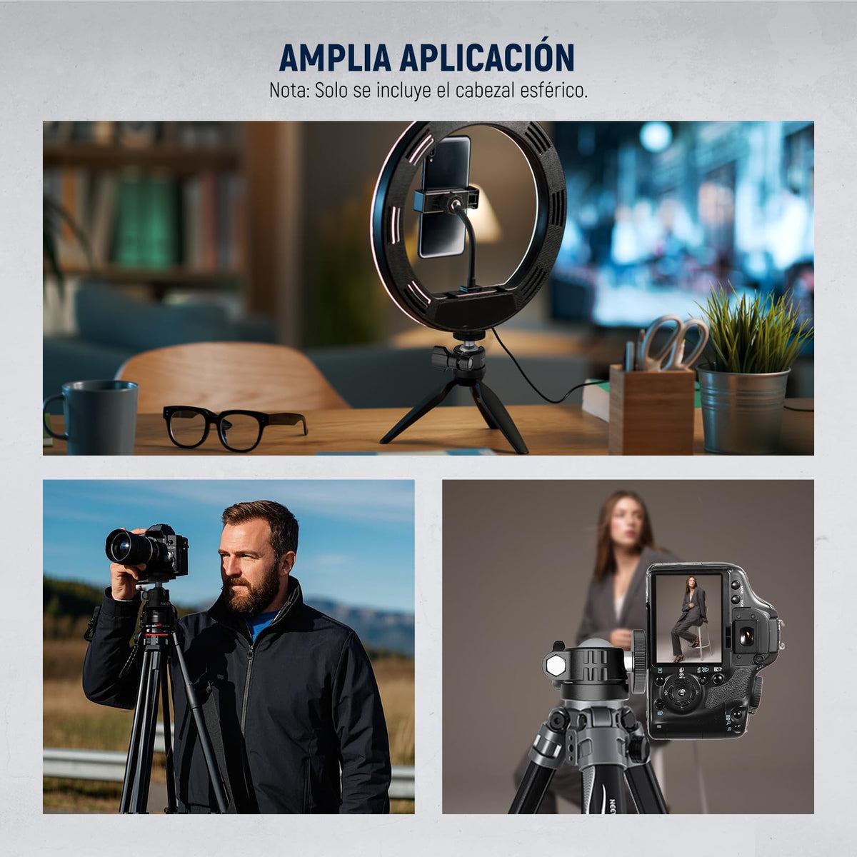 NEEWER BÁSICO Mini Rótula, Adaptador Montaje para Trípode Portátil con Tornillo 1/4" para Cámara Acción DSLR Compacta, Aro Luz LED, Monopié Deslizante, Carga Máx 2 kg, 60° Swivel & 90° Tilt, GM01