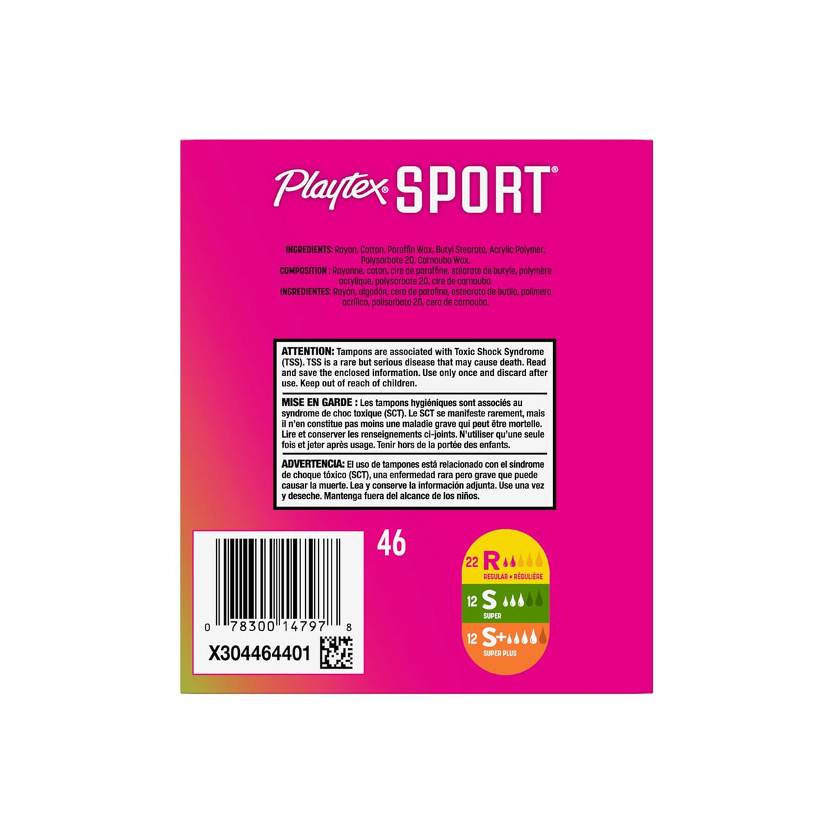 Playtex Sport Tampons Multipack Regular/Super/Super Plus Absorbencia, 46ct