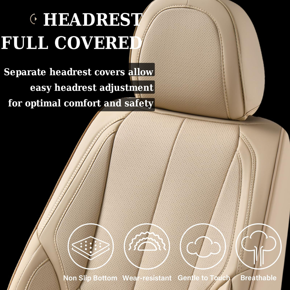 Coverado - Juego Completo de Fundas de Asiento de Automóvil, Impermeable, de Piel de napa para Asiento de Automóvil, Fundas de Asiento de Automóvil, Color Beige, Asientos Delanteros y Trasero, Ajuste Universal