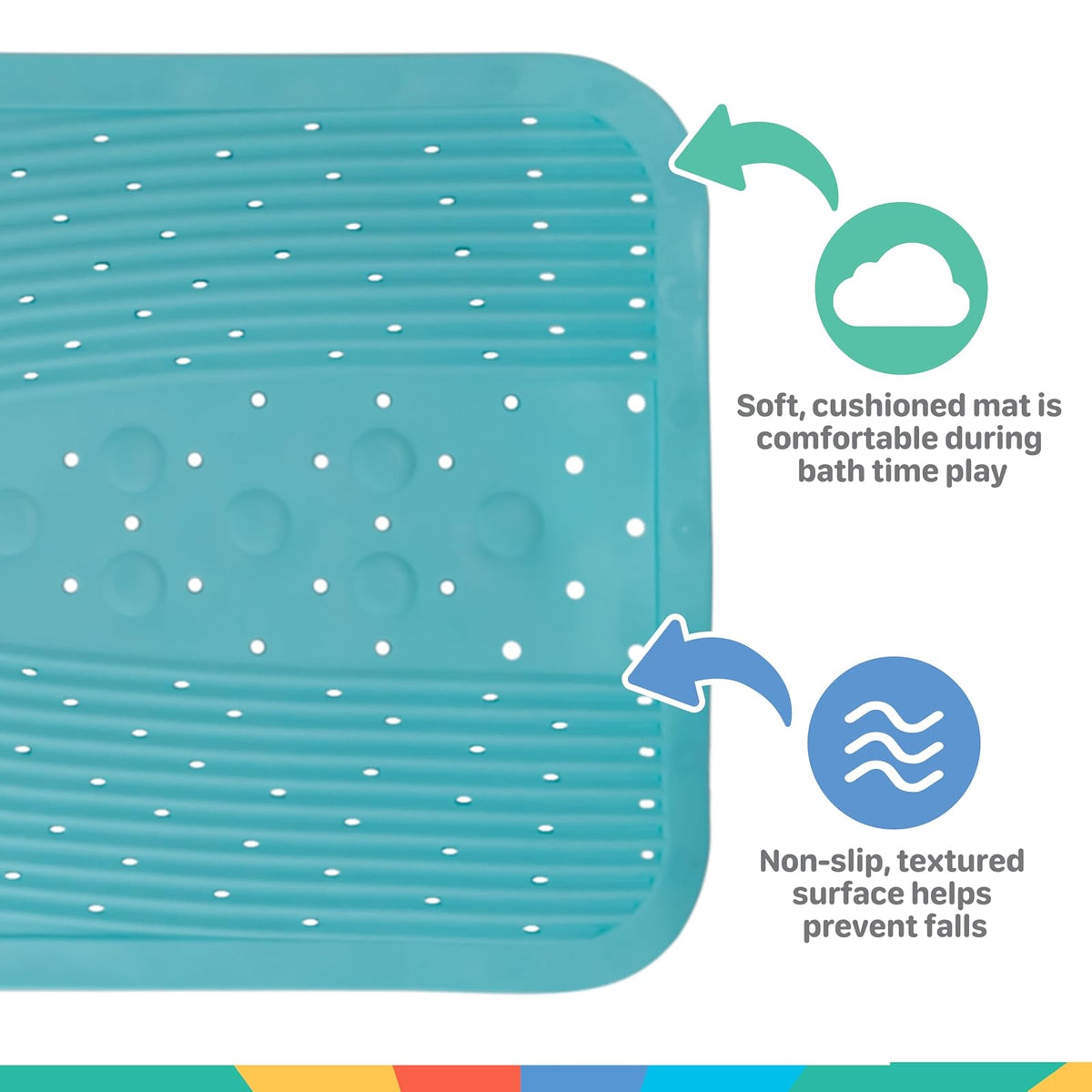 Nuby - Alfombrilla de baño Acolchada para bebés y niños pequeños, Alfombrilla Antideslizante para Ducha y Tina con ventosas, Color Aguamarina