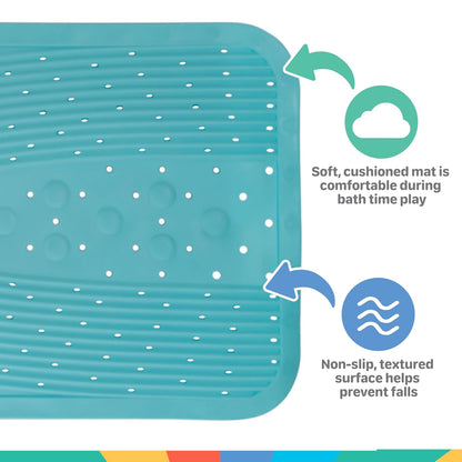 Nuby - Alfombrilla de baño Acolchada para bebés y niños pequeños, Alfombrilla Antideslizante para Ducha y Tina con ventosas, Color Aguamarina