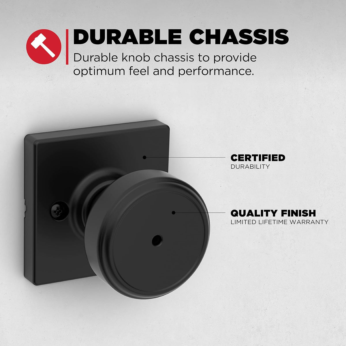 Kwikset Maven - perilla de puerta de privacidad interior con cerradura, manija de puerta cuadrada para baño y recámara, perilla de puerta sin llave negro mate, con protección Microban