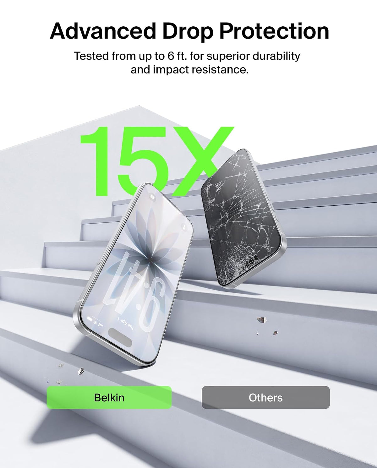 Belkin ScreenForce Protector de visualización de vidrio templado para iPhone 17/16 Pro, protección contra impactos resistente a los arañazos con bandeja de alineación fácil para aplicación sin