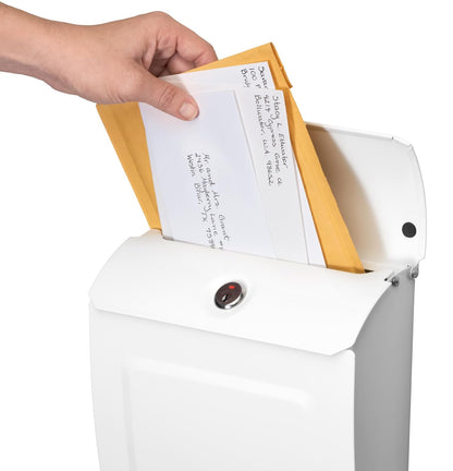 Architectural Mailboxes Aspen™ - Buzón vertical montado en la pared para exterior, moderno buzón de correo de acero galvanizado con cerradura y caja de llave, color blanco
