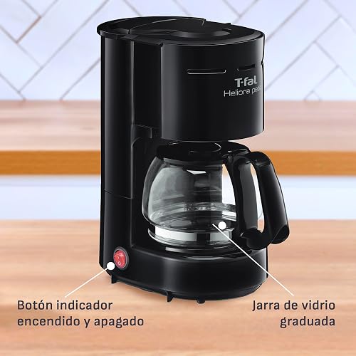 T-fal Cafetera de Filtro Heliera Petit Negra CM3218MX | Capacidad 6 tazas, sistema antigoteo, filtro permanente lavable