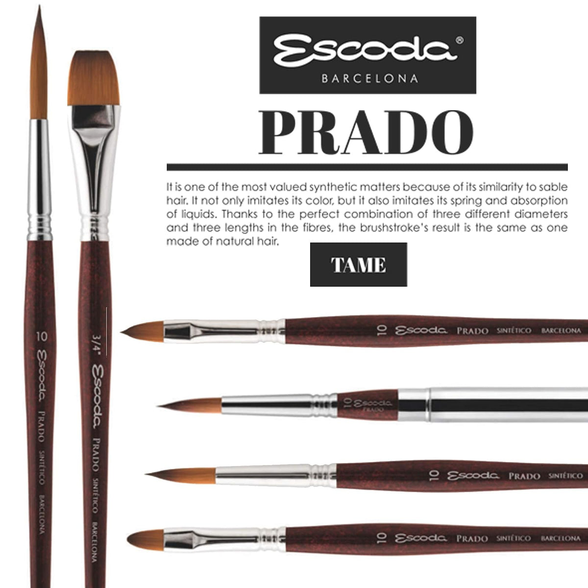 Speedball Art Products Escoda Prado Series - Pincel de pintura redondo de acuarela y acrílico de mango corto, tamaño 8, Sable sintético