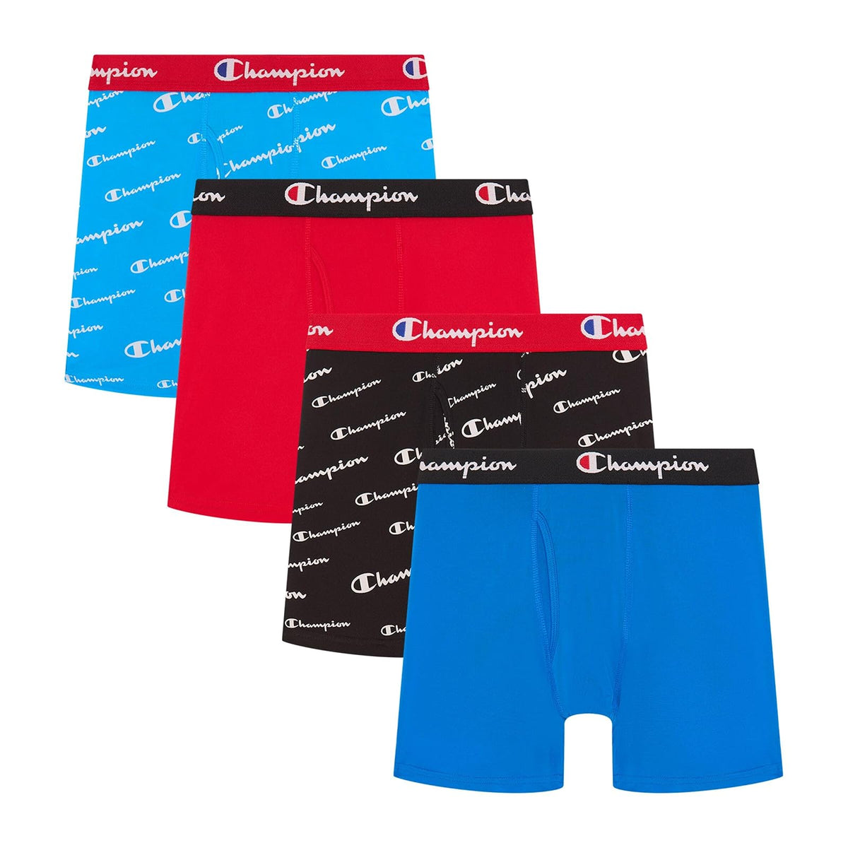 Champion Ropa Interior Tipo Bóxer para Niño, Paquete de 4 - M - Azul - Rojo - Guiones