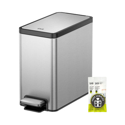 EKO Slim Small Bathroom Basurera para baño con tapa, Acero inoxidable Pequeño cubeta Interior Desmontable 6L / 1.6 Gal, Basurera - 6L Premium - Matte SS