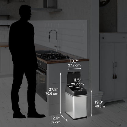iTouchless 8 Gallon Sensor Kitchen Trash Can with AbsorbX Odor Filter, 30 Liter Locking Lid Automatic Garbage Bin, Stainless Steel, Powered by Battery and AC Adapter Not Included, for Home, Office​