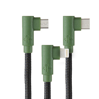 Cable Hune Sustentable 3en1 Microusb, Tipo C Y Lightning 90° (Bosque)
