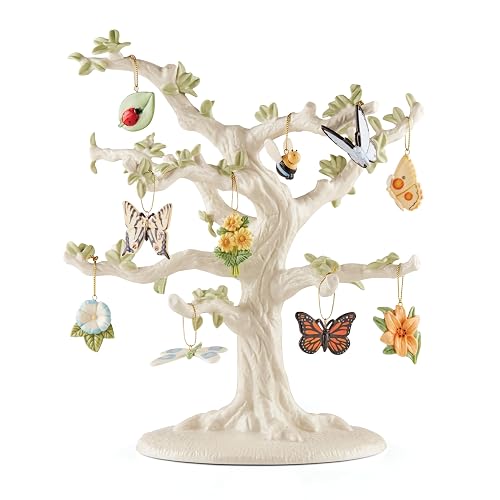 Lenox Colección de Árboles y Adornos Decorativos de Porcelana, Set de 10 Adornos Butterfly Meadow